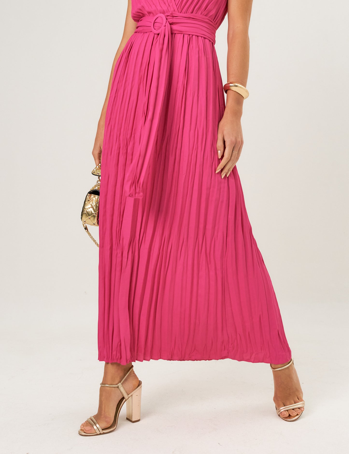Vestido Plissado Crepe Pink