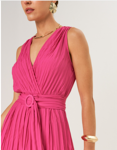Vestido Plissado Crepe Pink