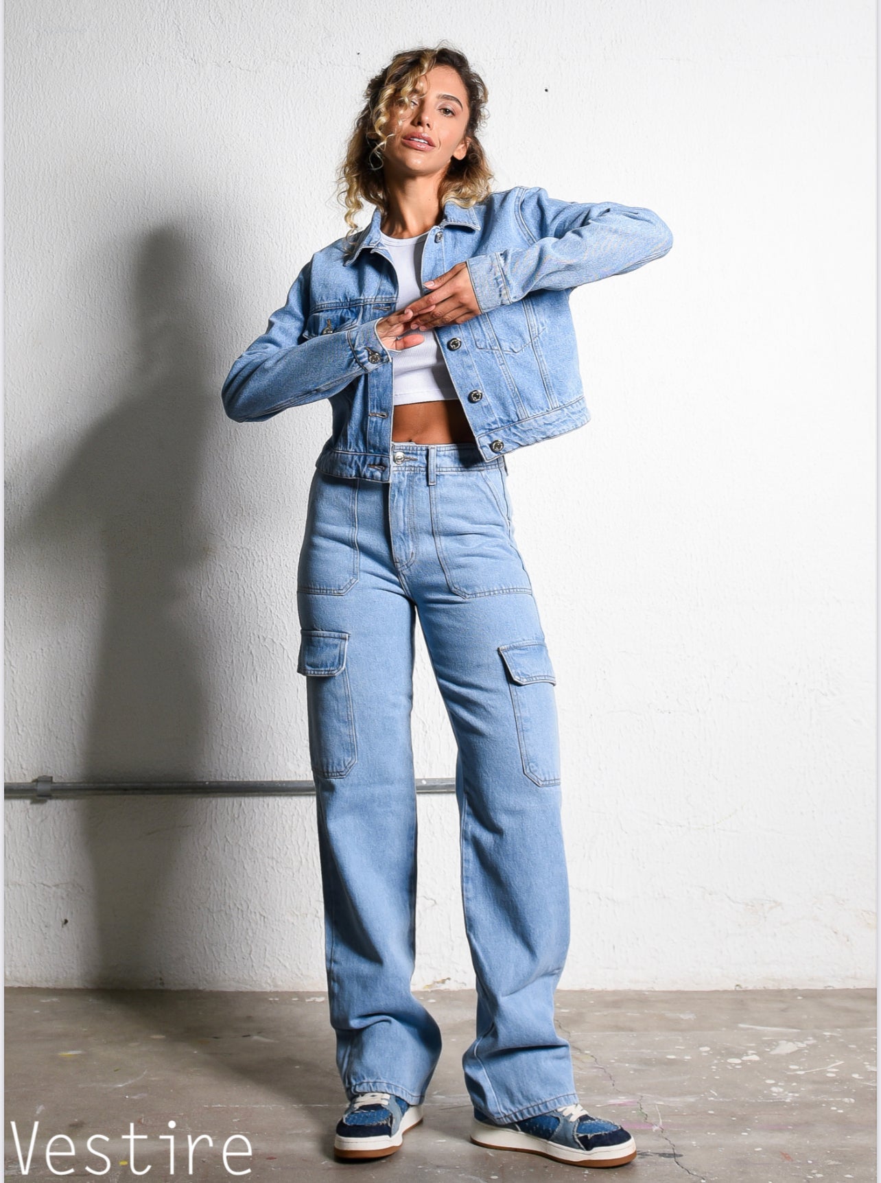 Calça Jeans Reta Cargo