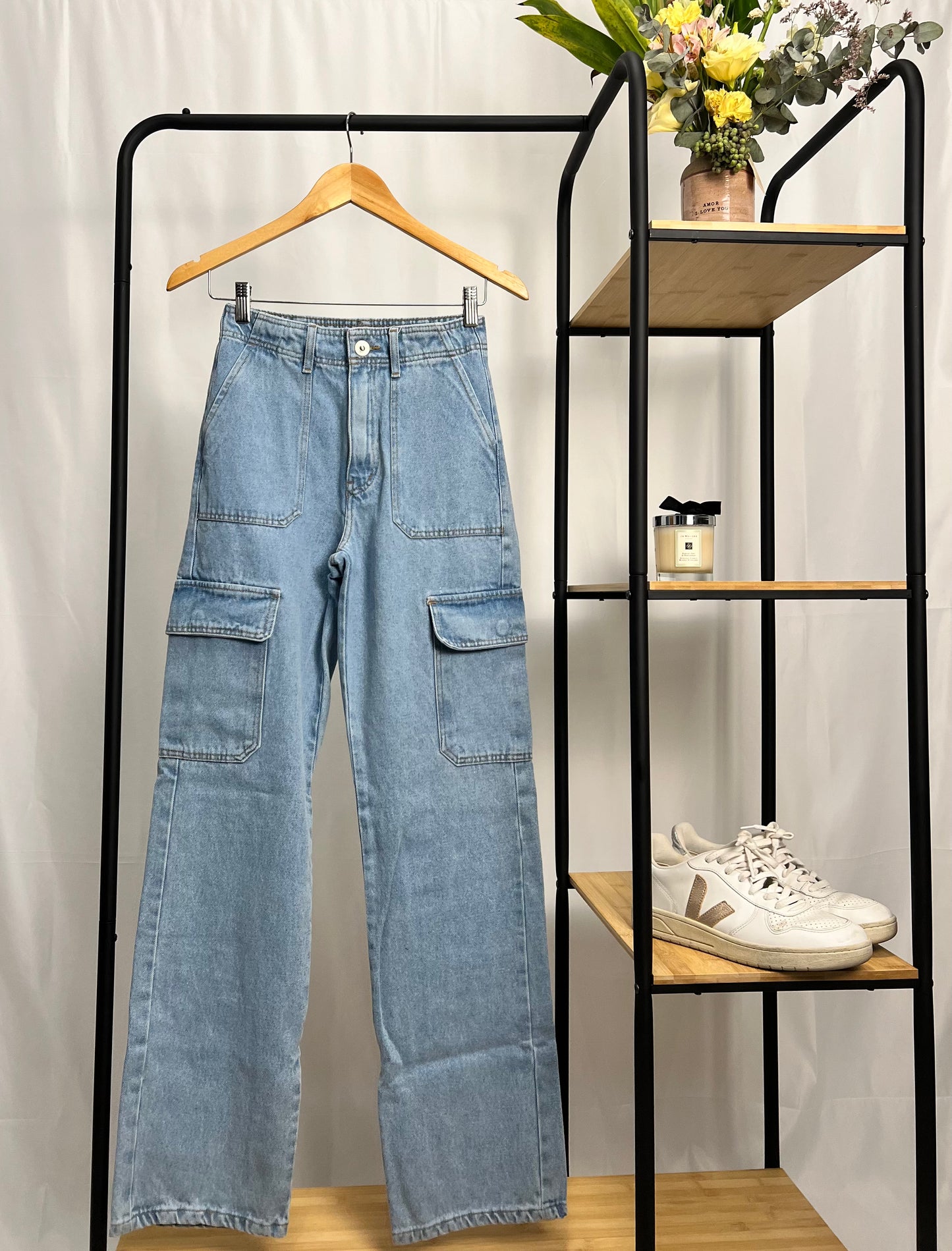 Calça Jeans Reta Cargo