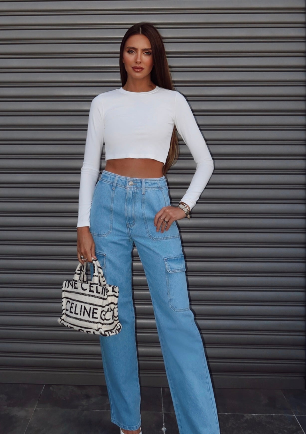 Calça Jeans Reta Cargo