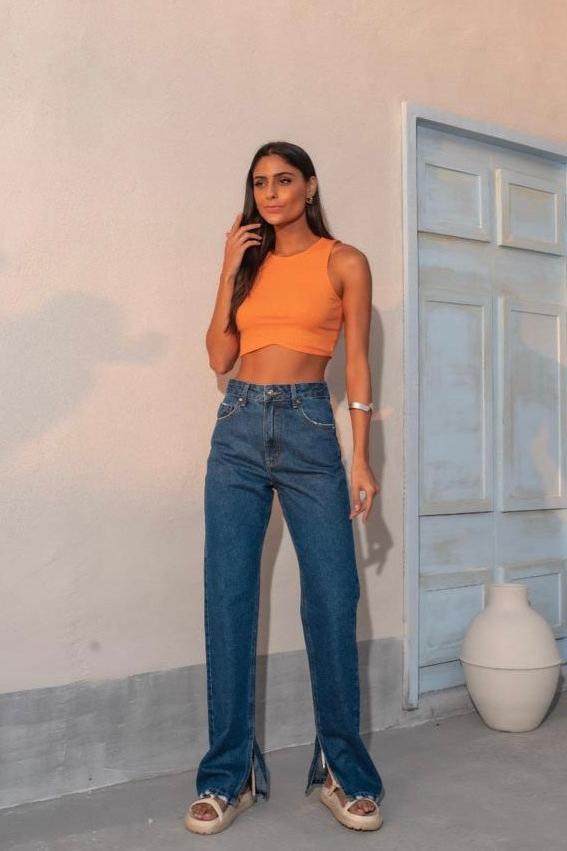 Calça Jeans Reta Média