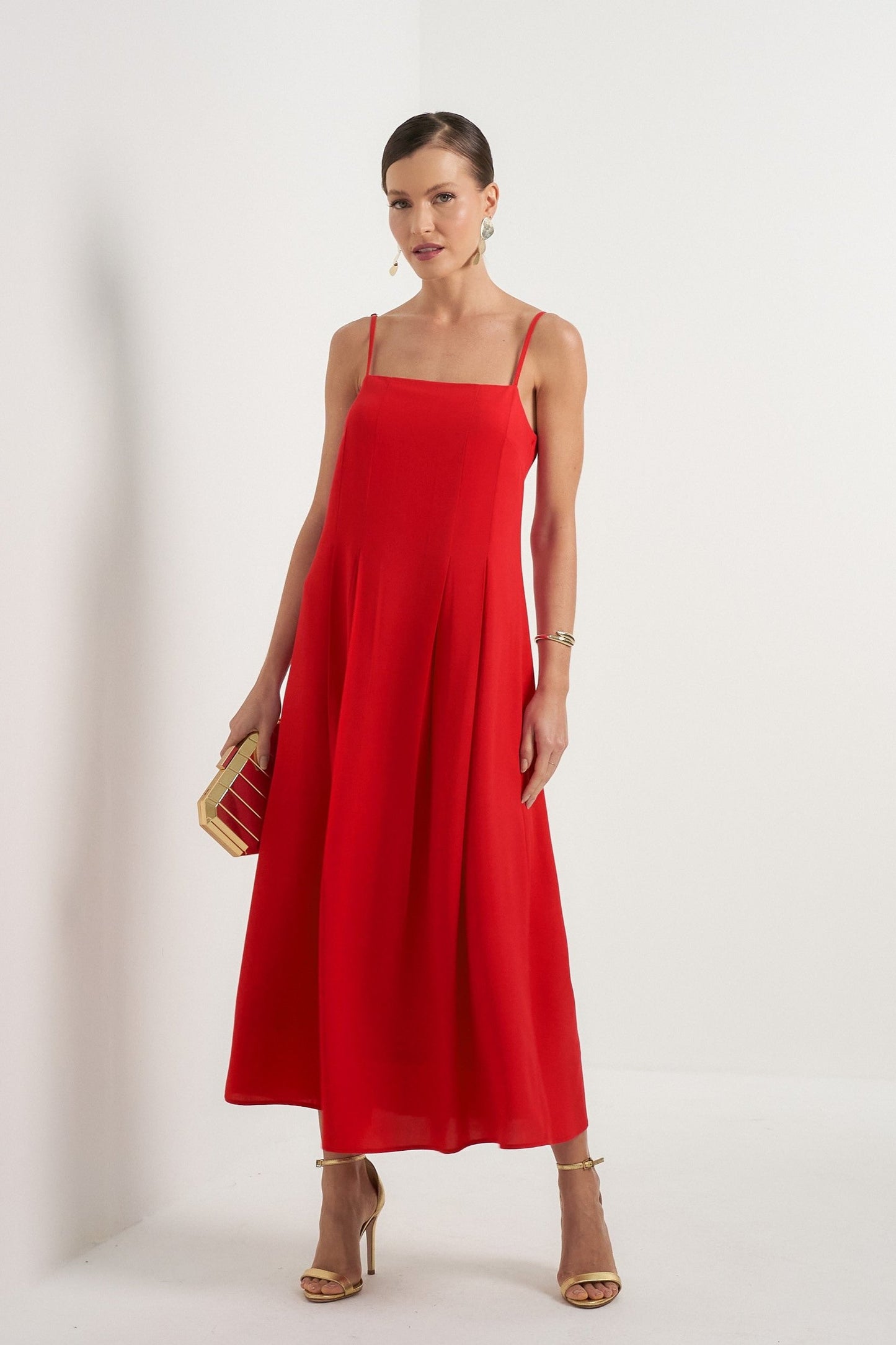 Vestido Midi Longuete Viscose Vermelho
