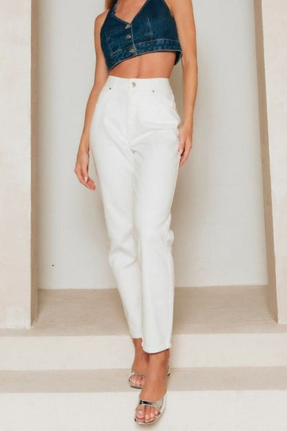 Calça Mom Sarja Branca