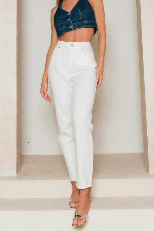 Calça Mom Sarja Branca