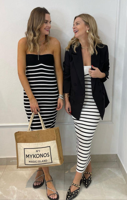 Vestido Tricô Listrado Tomara Que Caia