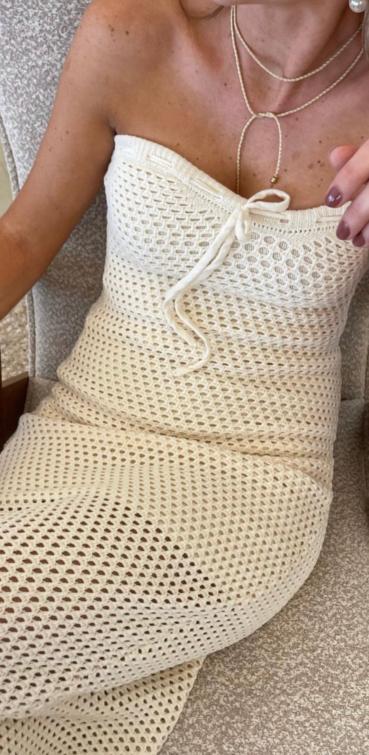 Vestido Crochê Tomara que Caia