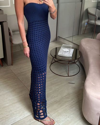 Vestido Tricô Longo Trama Furada