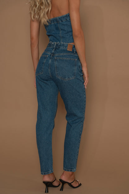 Calça Mom Jeans Escura