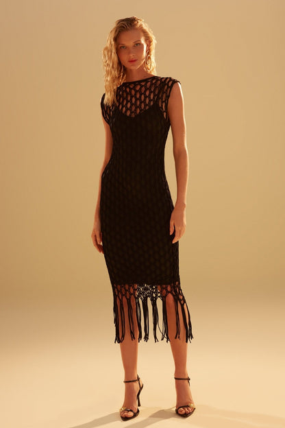 Vestido Fernanda Macramê Preto