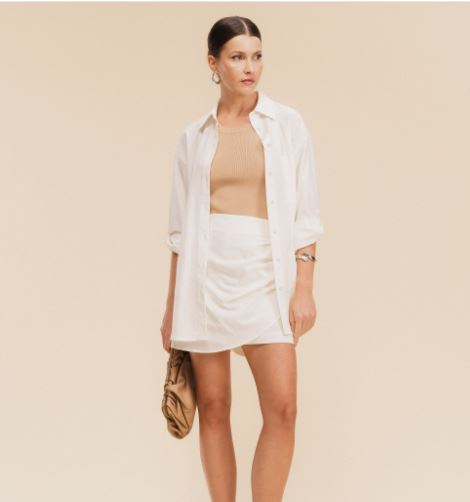 Shorts Saia Drapeada Linho Off White