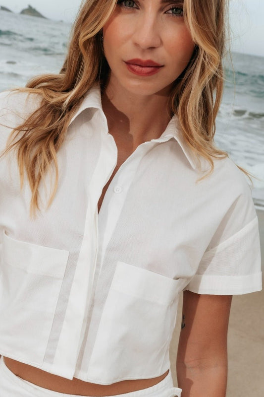 Camisa Cropped Bolsos Branca
