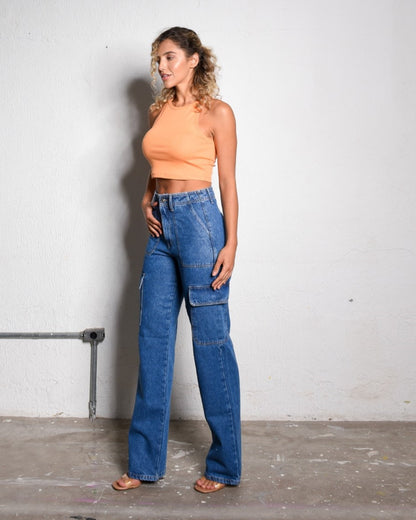 Calça Jeans Reta Cargo to
