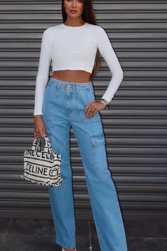 Calça Jeans Reta Cargo