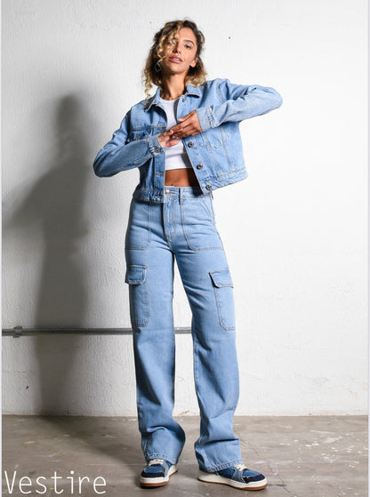 Calça Jeans Reta Cargo