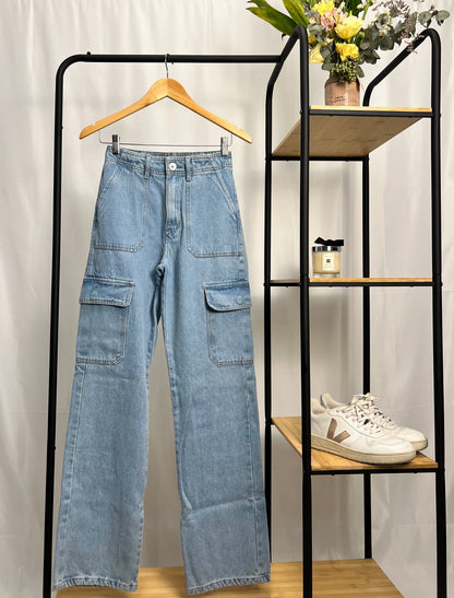 Calça Jeans Reta Cargo