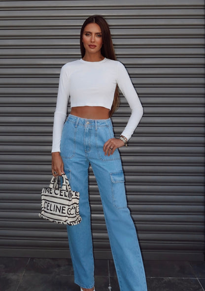 Calça Jeans Reta Cargo