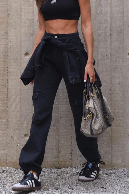 Calça Parachute Cargo Jeans Black