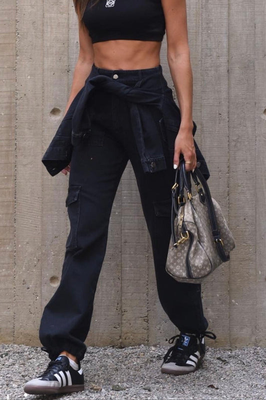 Calça Parachute Cargo Jeans Black