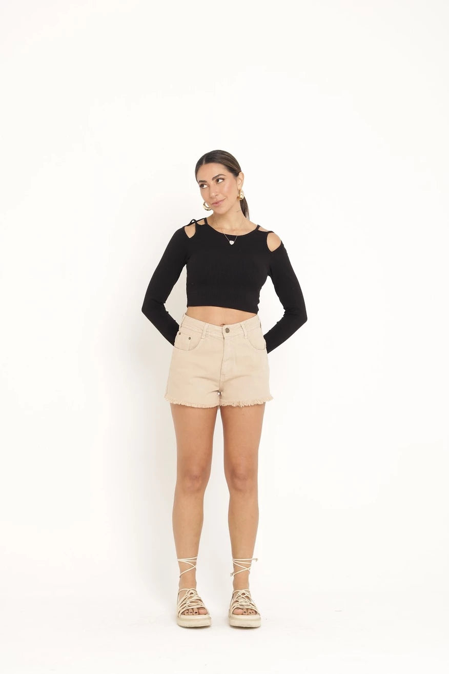 Shorts Cintura Alta Bege